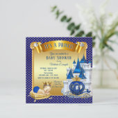 Faire-part de Baby Shower Prince Bleu Or (Debout devant)