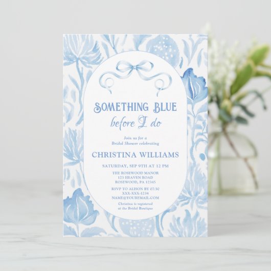 Faire-Part de Baby Shower « Quelque Chose de Bleu (Debout devant)