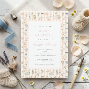 Faire-part de Baby Shower Rayure d'Oie Mignonne