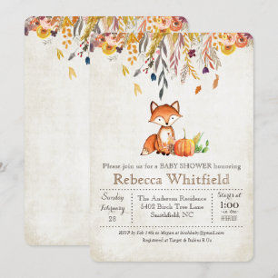 Faire-part de Baby Shower Renard Automne Feuilles 