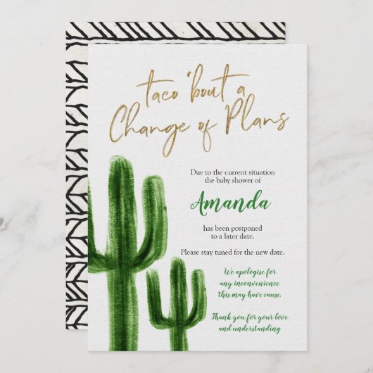 Faire-part de Baby shower reporté de Cactus mexica (Devant / Derrière)