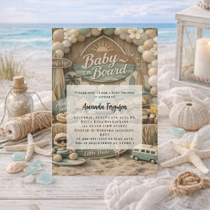 Faire-part de Baby Shower rétro plage « Bébé à bor