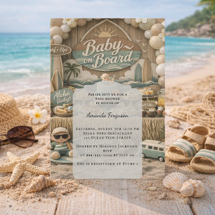Faire-part de Baby Shower rétro sur la plage « Béb
