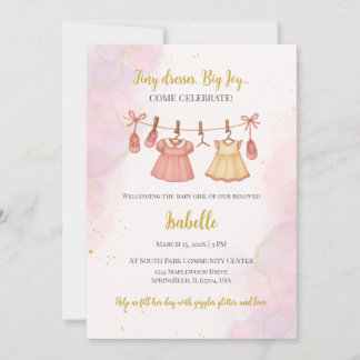 Faire-part de Baby Shower Rose et Or