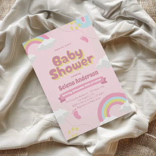 Faire-part de Baby Shower Rose Fantaisiste avec Ar