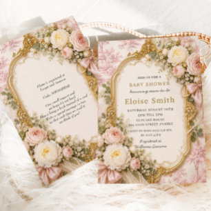 Faire-part de Baby Shower Rose Floral Toile de Jou