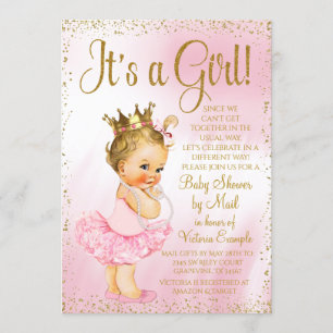 Faire-part de Baby Shower Rose Gold Blonde Princes