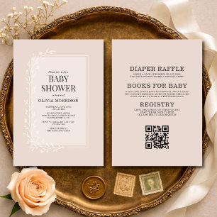 Faire-part de Baby Shower Rose Pâle Botanique Flor