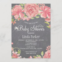 Faire-part de baby shower rose peonie rose saumon
