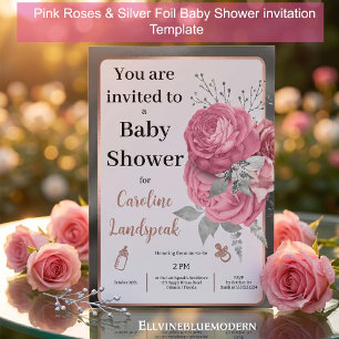 Faire-part de Baby Shower "Roses Roses Roses et Fe