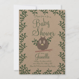 Faire-part de Baby Shower Rustique Bébé Chouette e