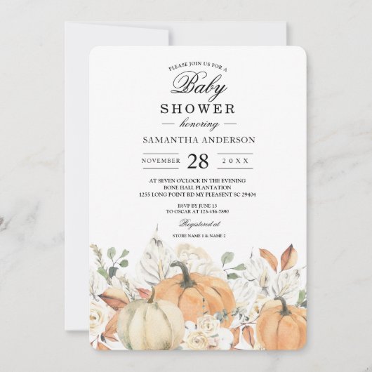 Faire-part de Baby Shower Rustique d'Automne | Aqu (Devant)