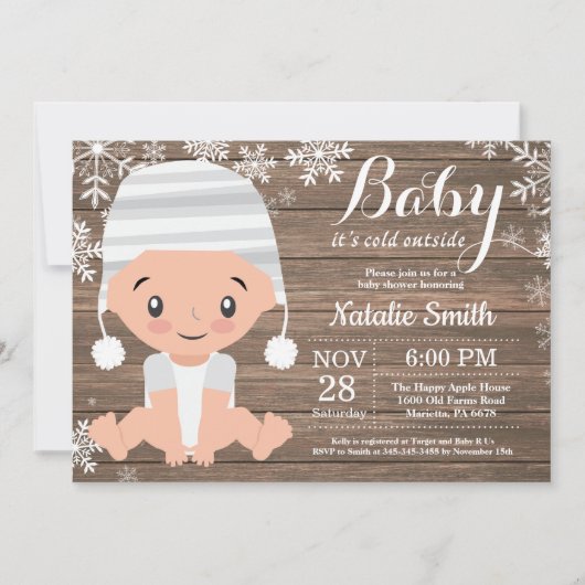 Faire-part de Baby Shower Rustique d'Hiver (Devant)