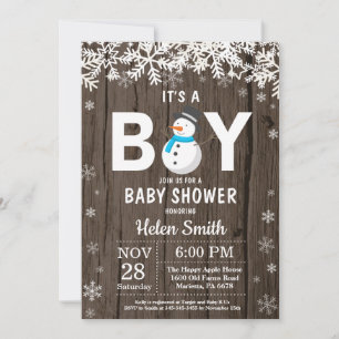 Faire-part de Baby Shower Rustique Hiver Bonhomme