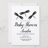 Faire-part de Baby Shower Rustique Libellules Noir (Devant)