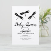 Faire-part de Baby Shower Rustique Libellules Noir (Debout devant)