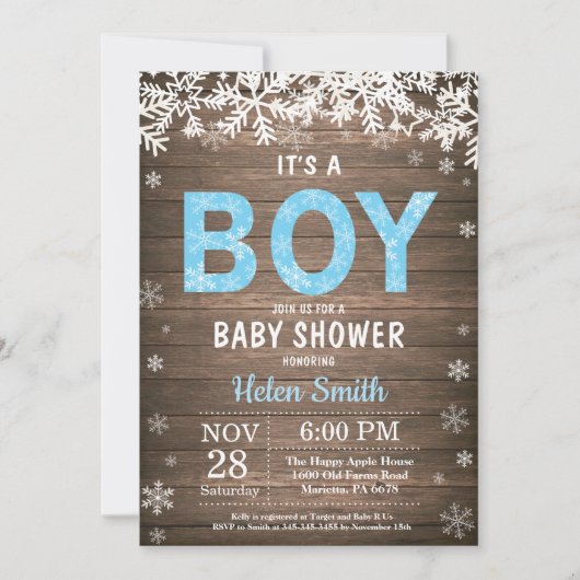 Faire-part de Baby Shower Rustique pour Garçon Béb (Devant)