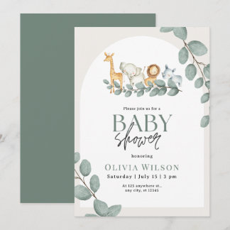 Faire-part de Baby Shower Safari, Vert jungle Neut