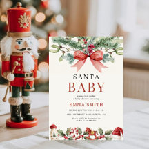 Faire-part de Baby Shower Santa | Noël G à ruban r