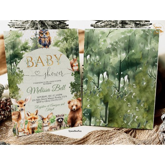 Faire-part de Baby Shower sur le thème de la forêt