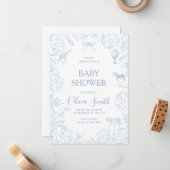 Faire-part de Baby Shower sur le thème des animaux (Devant/Arrière en situation)