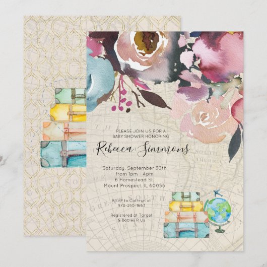 Faire-part de Baby Shower sur le thème du Voyage (Devant / Derrière)