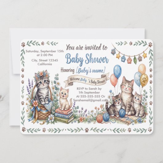 Faire-part de Baby Shower sur mesure avec thème fé (Devant)