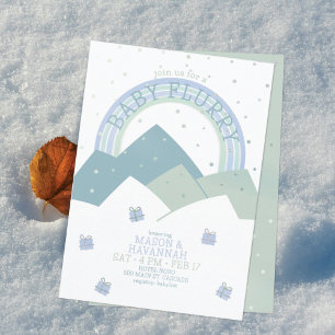 Faire-part de Baby Shower Teal Mountain Snow Flurr