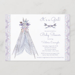 Faire-part de Baby Shower Teepee Fille Dentelle La