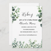 Faire-part de Baby Shower, Thème de Feuillage d'Eu (Devant / Derrière)