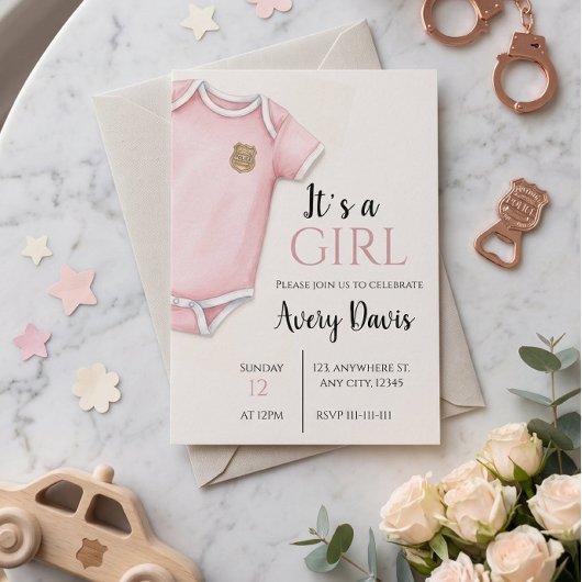 Faire-part de Baby Shower Thin Blue Line Bébé, Ros