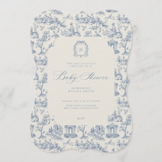 Faire-part de Baby Shower Toile Florale Antique (Devant)
