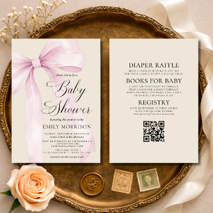 Faire-part de Baby Shower Tout en Un Ruban Rose Pâ