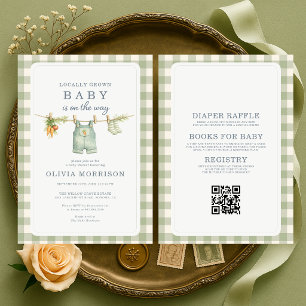 Faire-Part de Baby Shower Tout en Un Vert Sauge Cu