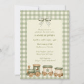 Faire-part de Baby Shower Train Gingham Vert (Devant)