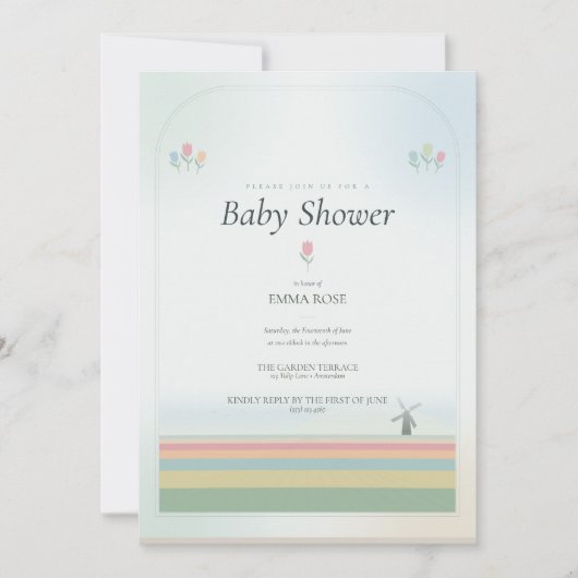 Faire-part de Baby Shower Tulipe - version Ciel Cl (Devant)