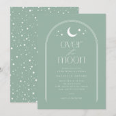 Faire-part de Baby Shower Vert Clair Over the Moon (Devant / Derrière)