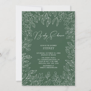 Faire-part de Baby Shower Vert Neutre   Feuille d'