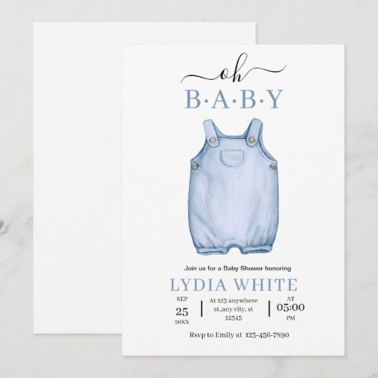 Faire-part de Baby Shower Vêtements pour Bébé, Bab (Devant / Derrière)