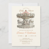 Faire-part de Baby Shower Vintage Carousel 2 (Devant)