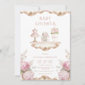 Faire-part de Baby Shower Vintage Hydrangea Rose (Devant)