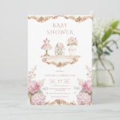 Faire-part de Baby Shower Vintage Hydrangea Rose (Debout devant)