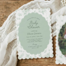 Faire-part de Baby Shower Vintage Toile Sage Flora