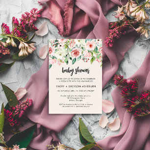 Faire-part de Baby Shower Virtuel Fleurs Rose Pâle