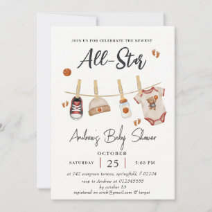 Faire-part de baby shower watercolor basket-ball s