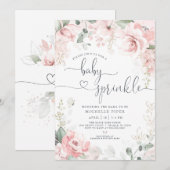Faire-part de Baby Sprinkle Fleurs Roses, Bébé Piv (Devant / Derrière)