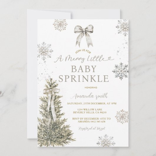 Faire-part de Baby Sprinkle Flocons d'Argent (Devant)