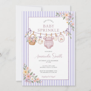 Faire-part de Baby Sprinkle Floral Gingham Violet
