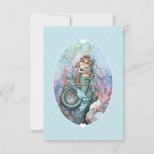 Faire-part de Baby Sprinkle Insert Mermaid et bébé (Devant)
