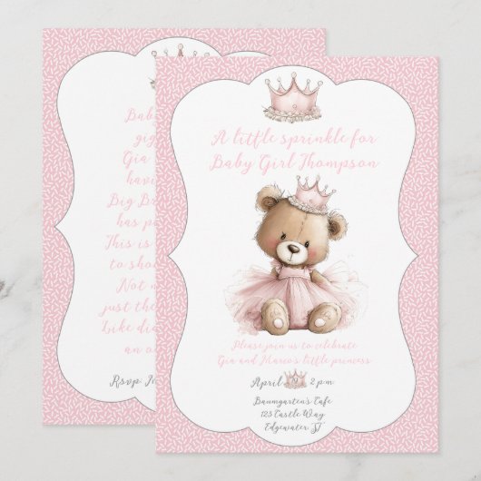 Faire-part de Baby Sprinkle Teddy Bear Princess (Devant / Derrière)